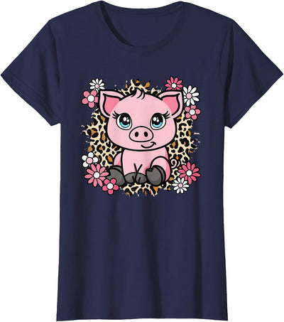 Cute Pig Flowers Pig Lover Women Girls Kids T-Shirt
