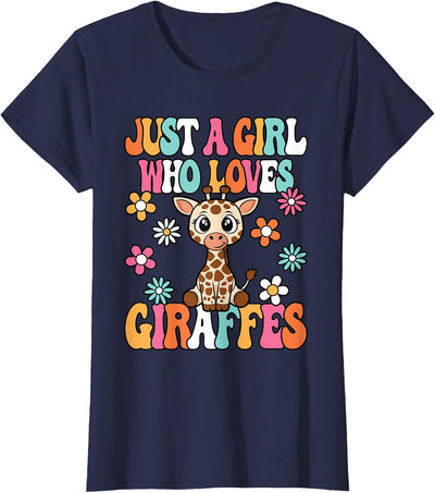 Just A Girl Who Loves Giraffes Cute Groovy Wild Animal Kids T-Shirt