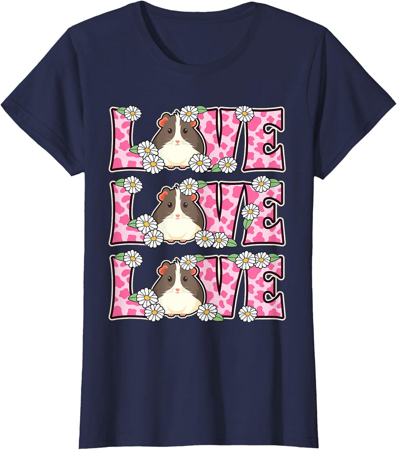 Cute Cow Print Love Clothes For Women & Teen Girls Love Guinea Pig Lover Outfit Women Girl Kids Cute Guinea Pig T-Shirt - Navy Blue