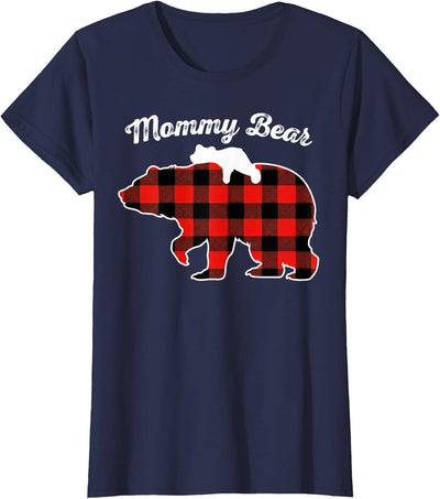 Red Buffalo Plaid Christmas Family Pjs Mommy Bear Flannel T-Shirt