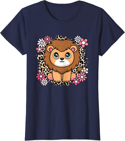 Cute Lion Flowers Lion Lover Women Girls Kids T-Shirt