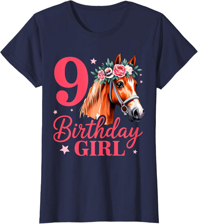9 Years Old Horse Birthday 9th Birthday Horse Girl 9 Years Old Birthday Girl B-Day Kids T-Shirt