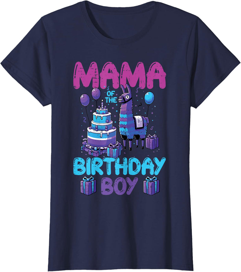 Birthday Party Shirts For Men Women Kids Mama of Birthday Boy Llama Pinata Party Family Match Women T-Shirt - Navy Blue