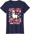 KATYLIN Just A Girl Who Loves Llamas Llama Lover Girls Kids T-Shirt - Navy Blue