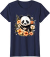 Floral Panda Bear Panda Bear Flowers Floral Girls Kids Funny Cute Panda Lover T-Shirt - Navy Blue