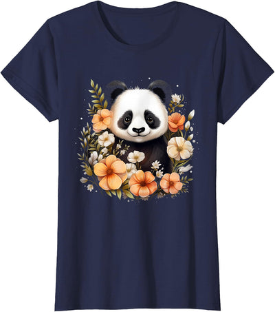Panda Bear Flowers Floral Girls Kids Funny Cute Panda Lover T-Shirt