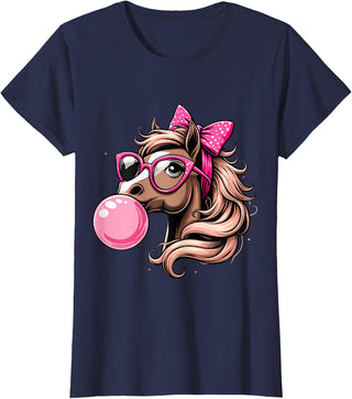 Humorous Horse Girl Gifts Horse Bubblegum Horse Girl Horseback T-Shirt - Navy Blue