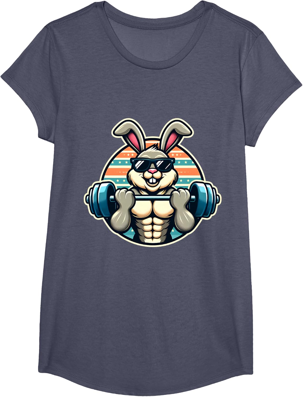 Happy Easter Bunny Rabbit Lifting Weights Training Muscular T-Shirt - Girls Heather Blue