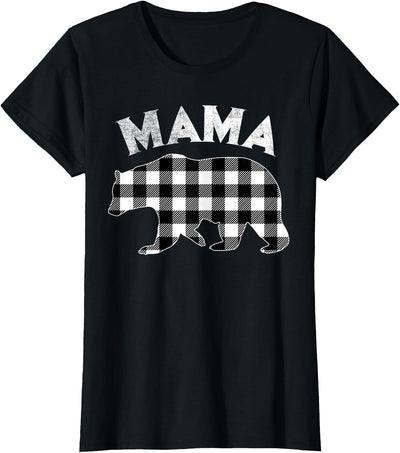 Spmu Black and White Buffalo Plaid Mama Bear Christmas T-Shirt