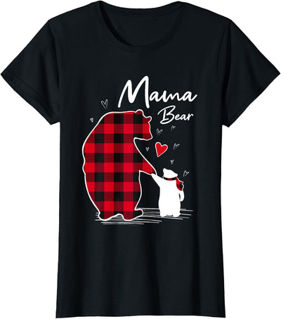 Family Bear Matching Christmas Buffalo Plaid Mama Bear T-Shirt