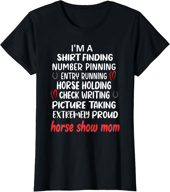 Proud Horse Show Mama Horse Show Mom Definition T-Shirt - Women's Black X-Small Classic Fit Short Sleeve Cotton Polyester Modern Lace Embellishment Mother's Day - Black
