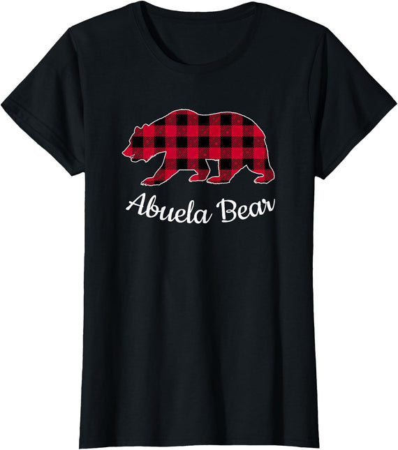 Papa & Mama Bear Outfit Abuela Bear Christmas Pajama Grandmother Red Buffalo Plaid T-Shirt - Black