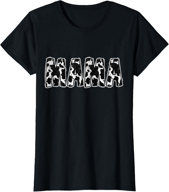 Cow Print Designs for the whole Family Mama Cow Pattern Cow Print T-Shirt - Black