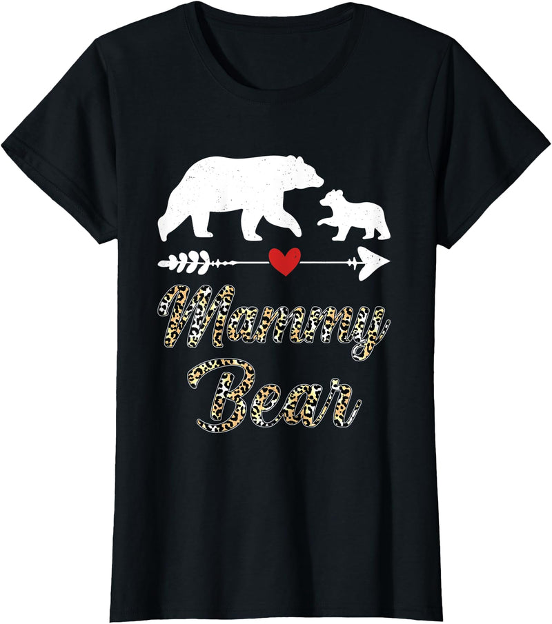 Bear Family Matching Leopard Happy Mother's Day Womens Mammy Bear Leopard Fun Mother's Day Bear Cub Matching Family T-Shirt - Black