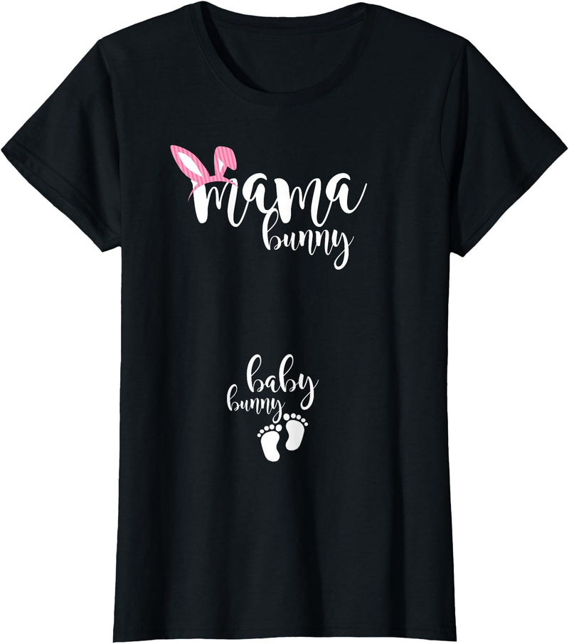 Mama Bunny Baby Bunny Pregnant Mom Easter Pregnancy Reveal T-Shirt in Black