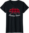 Papa & Mama Bear Outfit Mama Bear Pajama Red Buffalo Plaid T-Shirt - Black