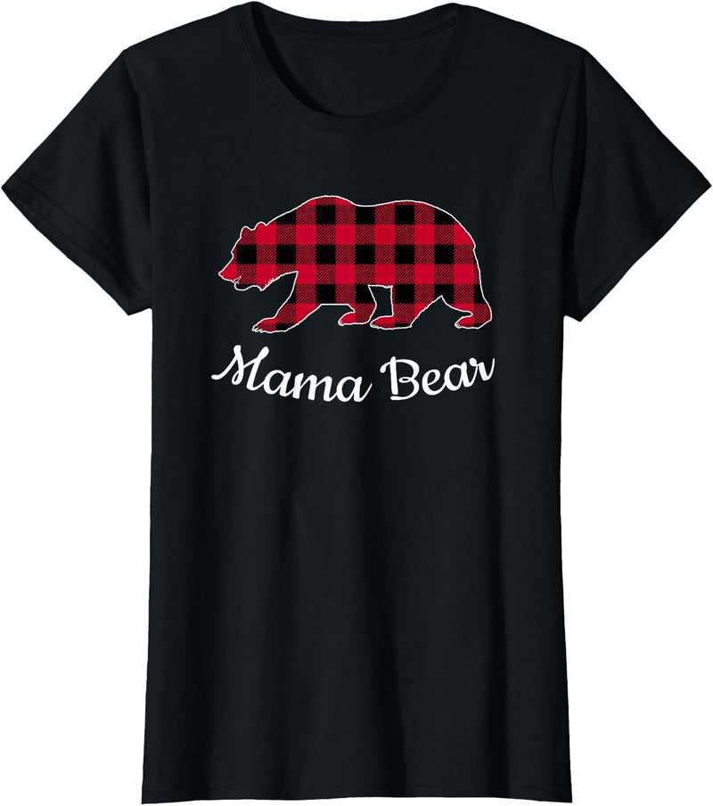 Papa & Mama Bear Outfit Mama Bear Pajama Red Buffalo Plaid T-Shirt - Black