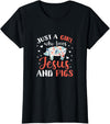 Pig Lovers Gifts and Apparel Just A Girl Who Loves Jesus and Pigs Pig Lover Christian T-Shirt - Black