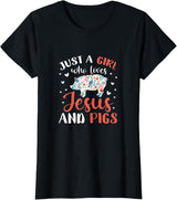 Pig Lovers Gifts and Apparel Just A Girl Who Loves Jesus and Pigs Pig Lover Christian T-Shirt - Black