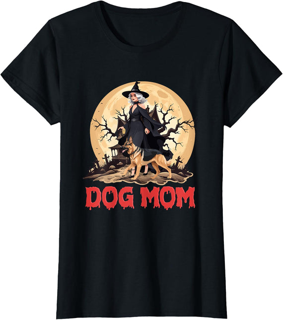 Dog Mom Halloween Costume Gifts Dog Mom Halloween Witch Spooky German Shepherd Mom Dog Lover T-Shirt - Black
