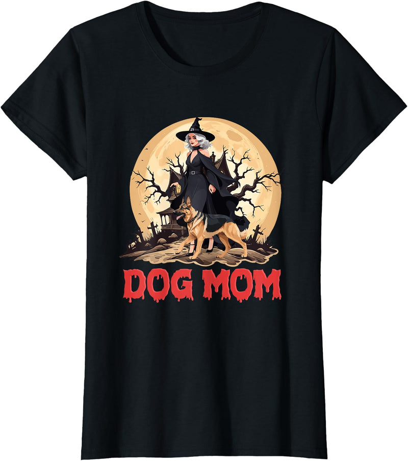 Dog Mom Halloween Costume Gifts Dog Mom Halloween Witch Spooky German Shepherd Mom Dog Lover T-Shirt - Black