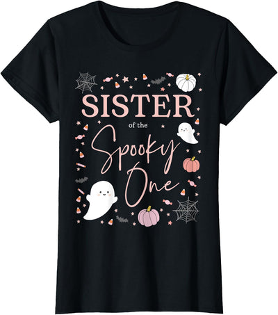 Spooky One First Birthday 1st Cute Pink Halloween Sister of The Spooky One Girl First Birthday Pink Halloween T-Shirt