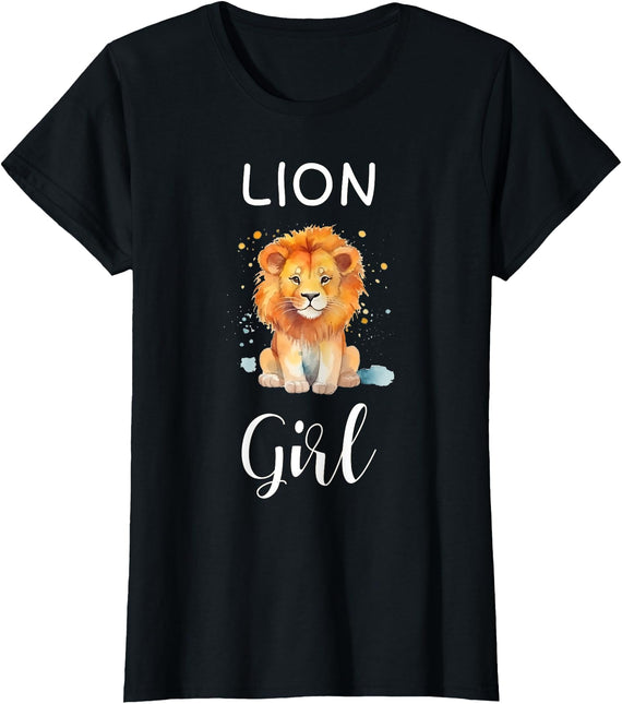 Lion Girl TShirtz & More Funny Lion Girl Shirt Artistic Cute Animal Lion Lover T-Shirt - Black