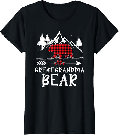 Great Grandma Bear Xmas Pajama Red Plaid Buffalo Matching T-Shirt