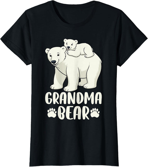 Polar Bear Family Art Creations Grandma Bear and Cub T-Shirt - Black