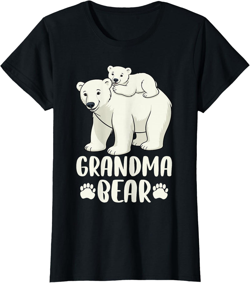Polar Bear Family Art Creations Grandma Bear and Cub T-Shirt - Black