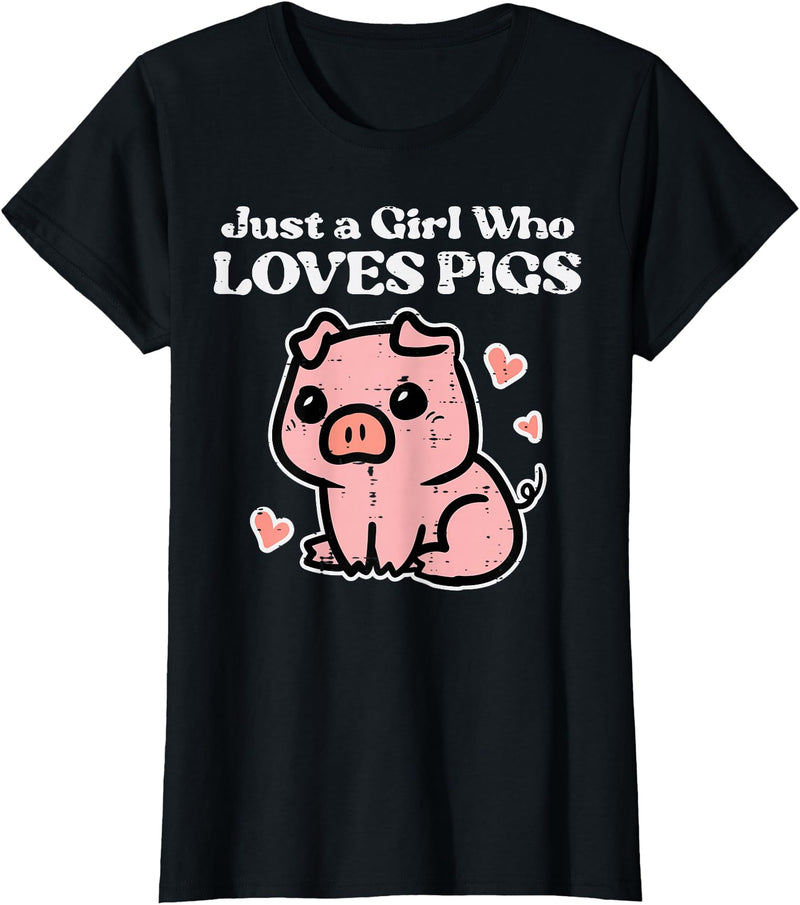Pig Lover Shirts For Men Women Kids Just A Girl Who Loves Pigs Cute Hog Swine Toddler Girls Kids T-Shirt - Black