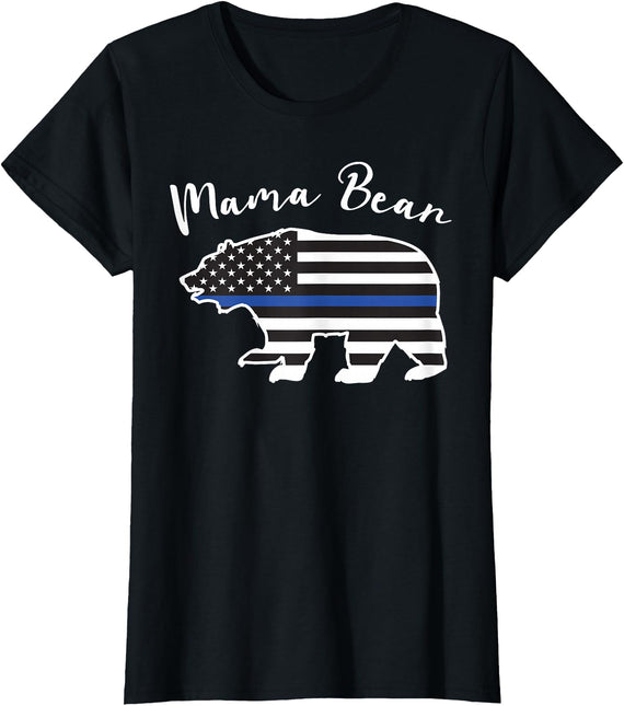 TourisTeez for Mama Bear Women Police Flag Womens MAMA BEAR | Police Flag Womens Police Mom Gift T-Shirt - Black