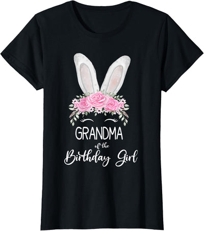 Grandma of the Birthday Girl Bunny Ears Floral Crown T-Shirt