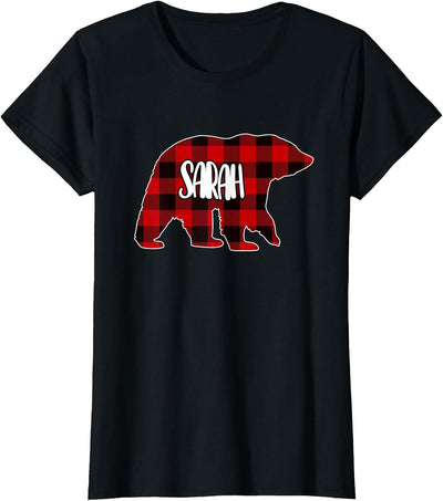 Holiday Pajamas Sarah Bear Custom Red Buffalo Plaid T-Shirt