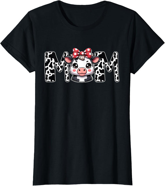 Cow Print Family Gifts Mom Cow Print Mama Mommy Cow Pattern Mother's Day T-Shirt - Black