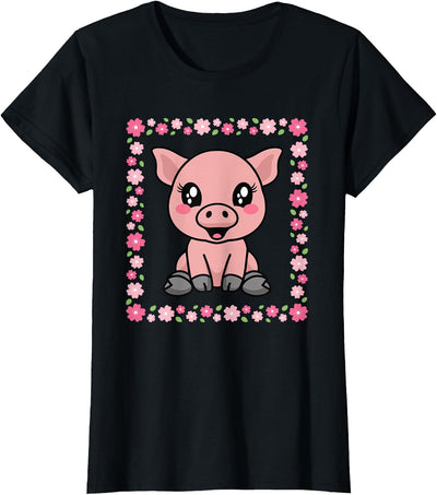 Cute Pig Kawaii Pig Lover Piglet Women Girls T-Shirt