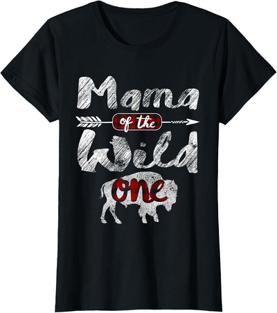 Cow Buffalo Plaid Mama of the Wild One American Bison T-Shirt