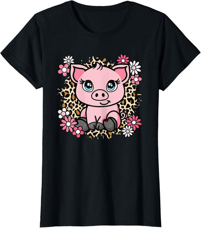 Cute Pig Flowers Pig Lover Women Girls Kids T-Shirt