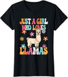 BALARI Just A Girl Who Loves Llamas Cute Groovy Alpaca Llama Kids T-Shirt - Black