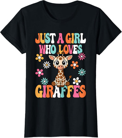 Just A Girl Who Loves Giraffes Cute Groovy Wild Animal Kids T-Shirt