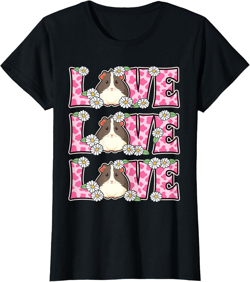 Cute Cow Print Love Clothes For Women & Teen Girls Love Guinea Pig Lover Outfit Women Girl Kids Cute Guinea Pig T-Shirt - Black