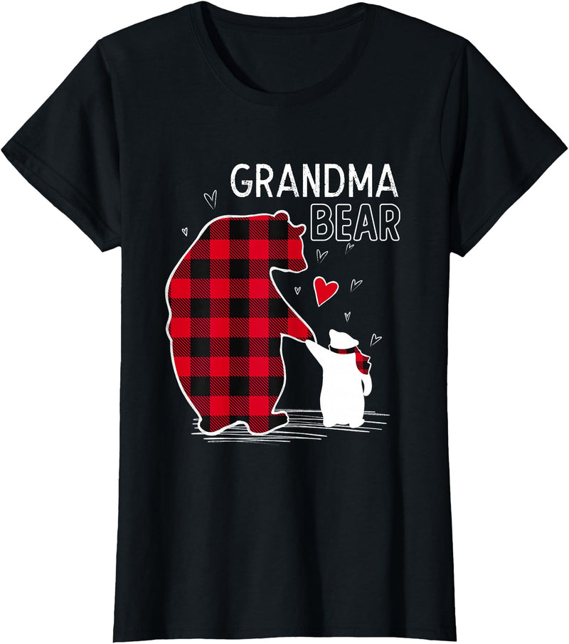 Papa & Mama Bear Outfit Grandma Bear Christmas Pajama Red Buffalo Plaid T-Shirt - Black