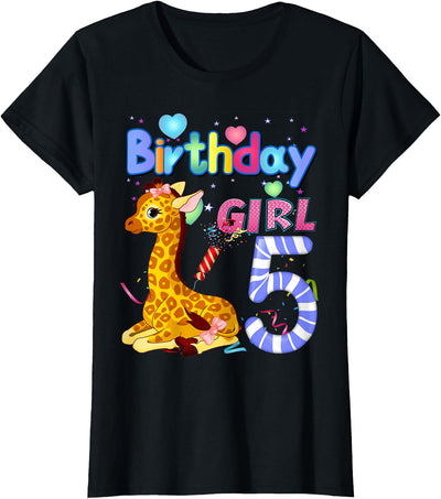 Giraffe Birthday For Girl 5th Giraffe Birthday 5 Year Old) T-Shirt