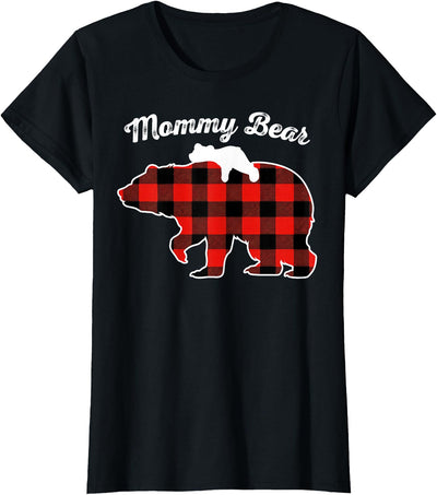 Red Buffalo Plaid Christmas Family Pjs Mommy Bear Flannel T-Shirt