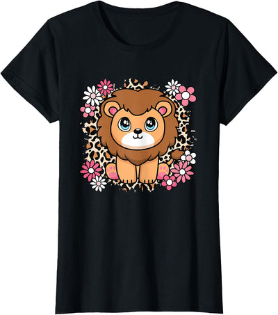 Cute Lion Flowers Lion Lover Women Girls Kids T-Shirt