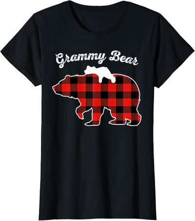 Red Buffalo Plaid Christmas Family Pjs Grammy Bear Flannel T-Shirt