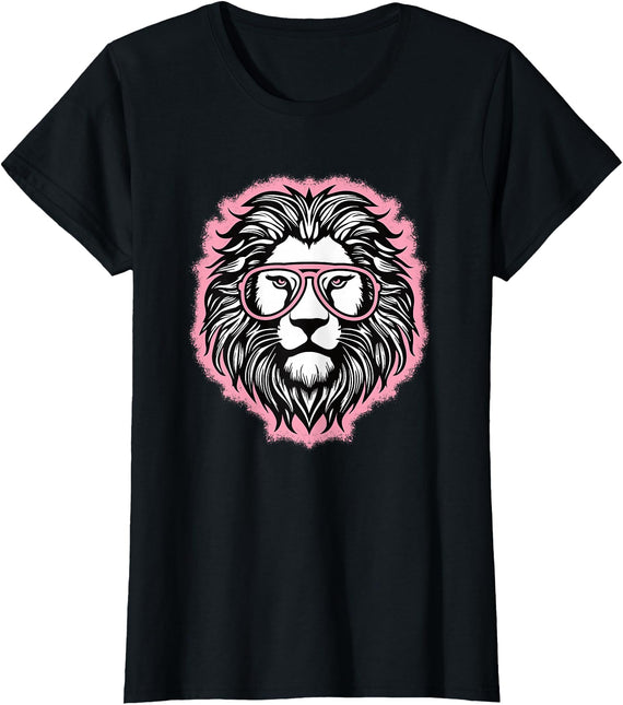 BALARI Cute Pink Lion Wild Animal Lion Lover Women Girls T-Shirt - Black