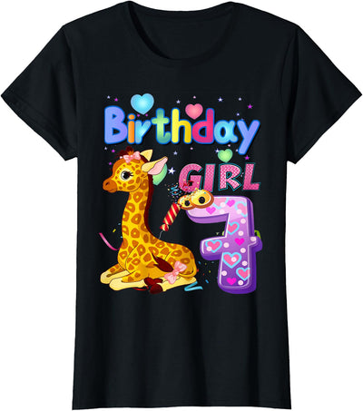 Giraffe Birthday For Girl 7th Giraffe Birthday 7 Year Old) T-Shirt