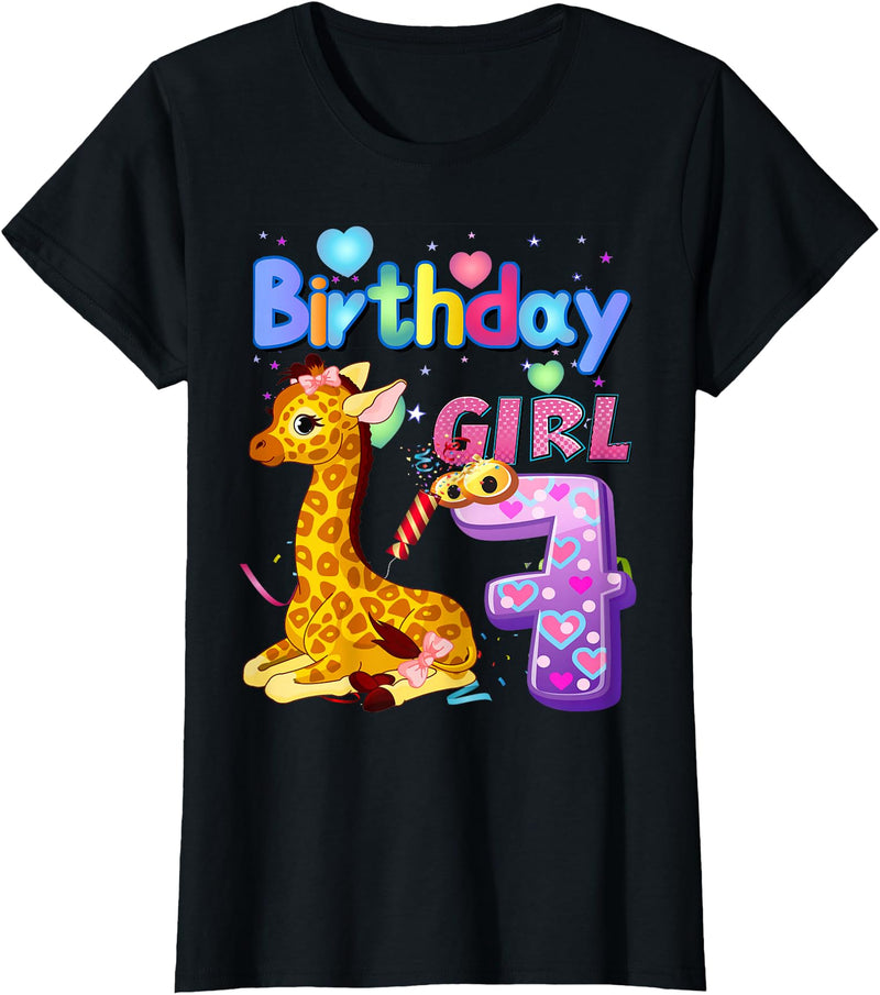 It's My 7th Birthday Giraffe Lover Giraffe Birthday For Girl 7th Giraffe Birthday 7 Year Old) T-Shirt - Black