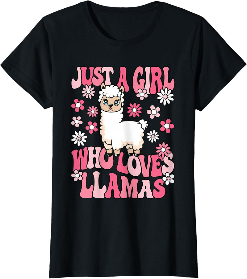 KATYLIN Just A Girl Who Loves Llamas Llama Lover Girls Kids T-Shirt - Black